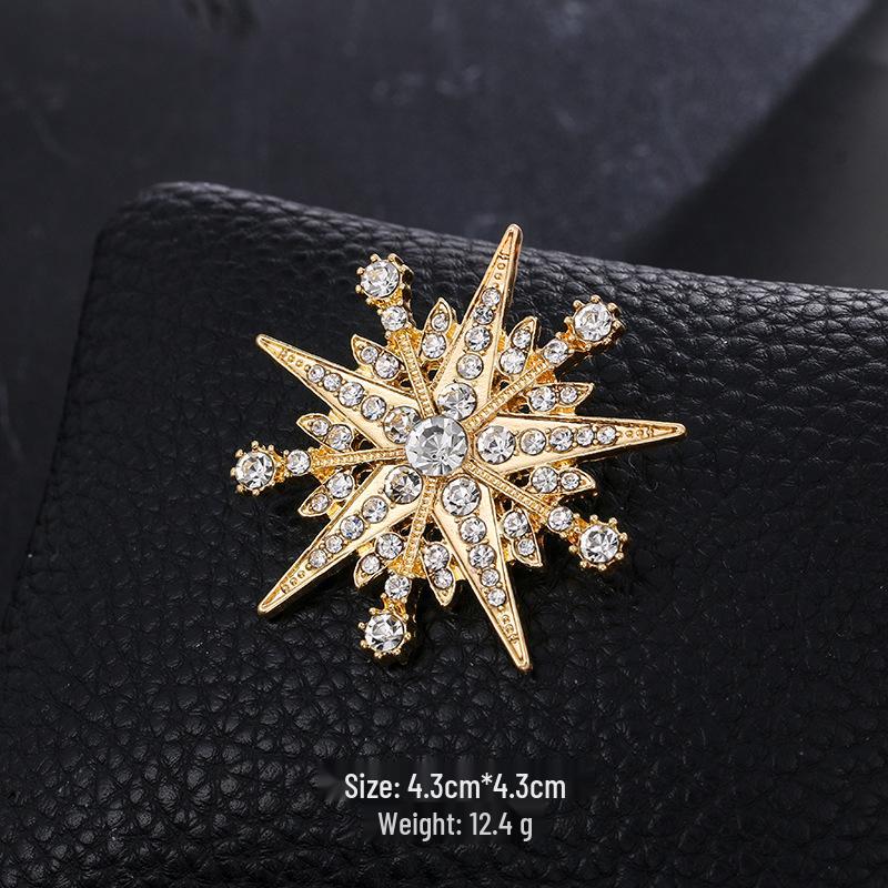Elegant Rhinestone Eight-Pointed Star Brooch - Unisex Fashion Accessory