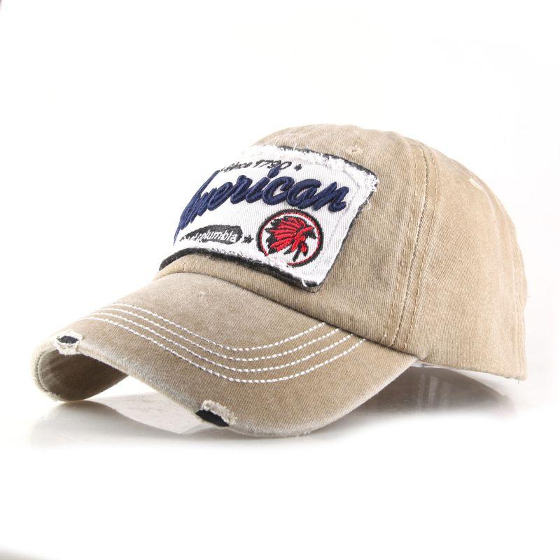 

2023 New Arrival Washed Baseball Cap 3D Embroider America Patch Peaked Cap Flag Casual Hat K-style Dark Khaki