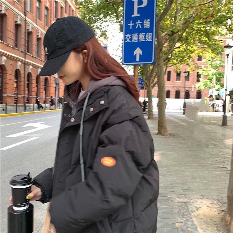 Fake two-piece design down cotton jacket winter new loose thickened bread jacket hooded jacket