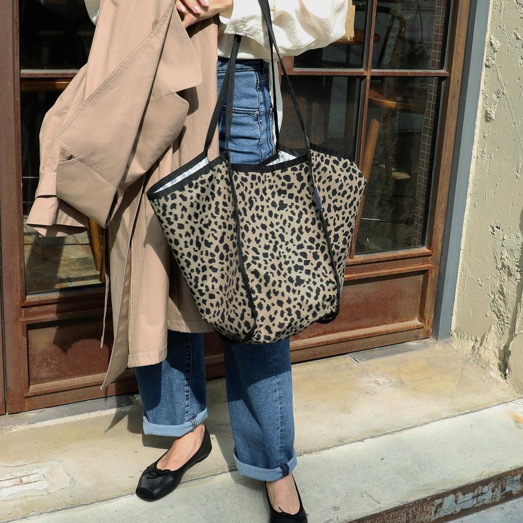 [highloop] Shopper-Tasche mit hohem Griff (M / L) Stoff-Einkaufstasche, Gemusterte Tasche, Großes Fassungsvermögen, Reisetasche, Leichte Umhängetasche, Wasserdicht, Innen P