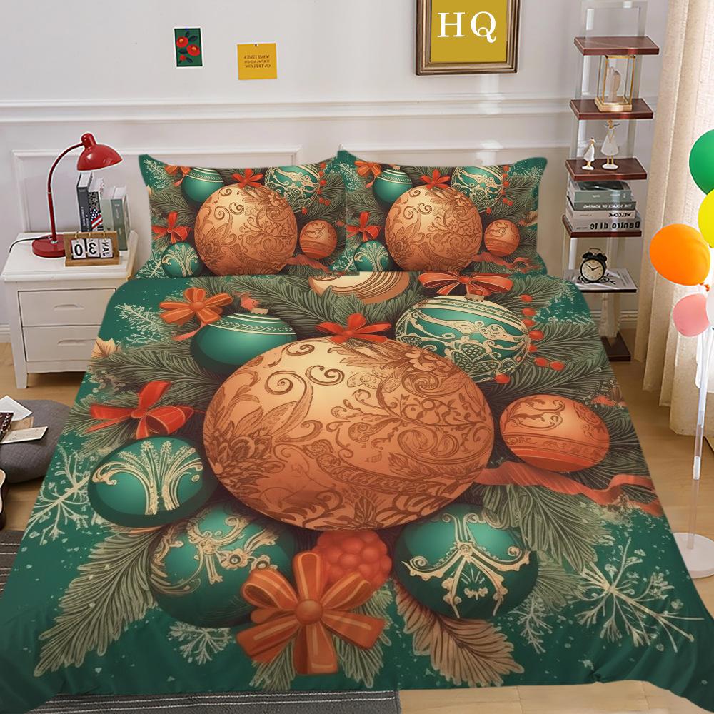 Christmas Digital Printing 3D Printing Polyester Pillowcase Quilt Cover Two or Three-piece Set Is Available