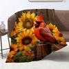 Red Cardinal Bird Sunflower Flannel Throw Blanket Floral Wildlife Print Soft Warm Blanket for Sofa Bedroom Nature Home Decor