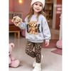 Girls' Cute Bear Casual Comfortable Soft Loose Pullover Sweatshirt and Leggings 2-Piece Set, New Autumn/Winter, Playful, Sweet and Cool Style