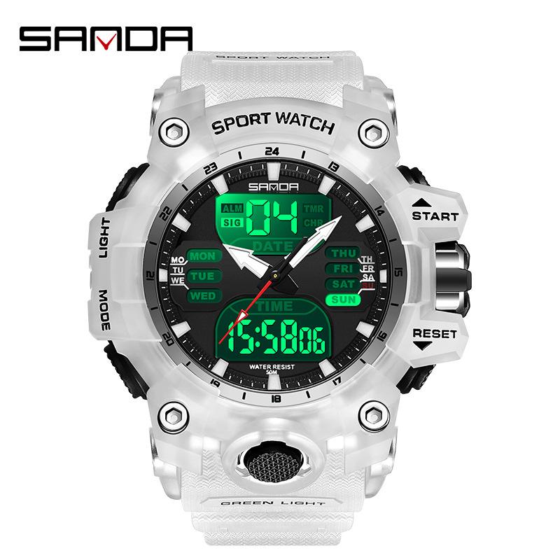 SANDA Women's Trendy LED Dual Display Waterproof Watch with Hourly Chime