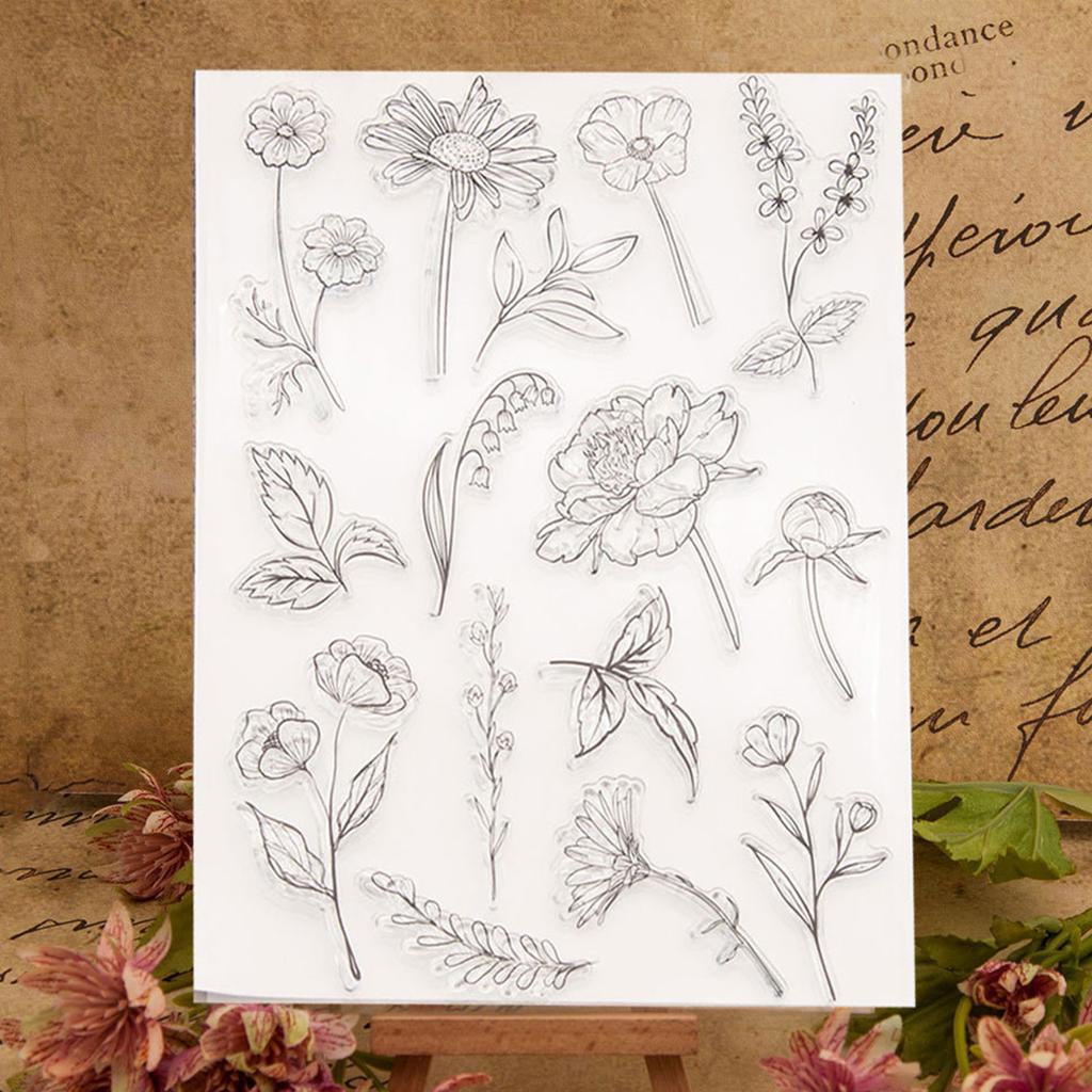Flower Series Clear Stamp Transparent Stamp Seal Flower-Leaves Stamp Seal for DIY Card Making Scrapbook Decorations