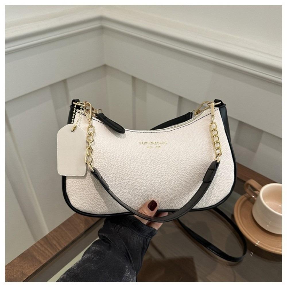 Fashionable PU Leather Crossbody Bag Zipper Adjustable Shoulder Bag Solid Color Underarm Bag Women