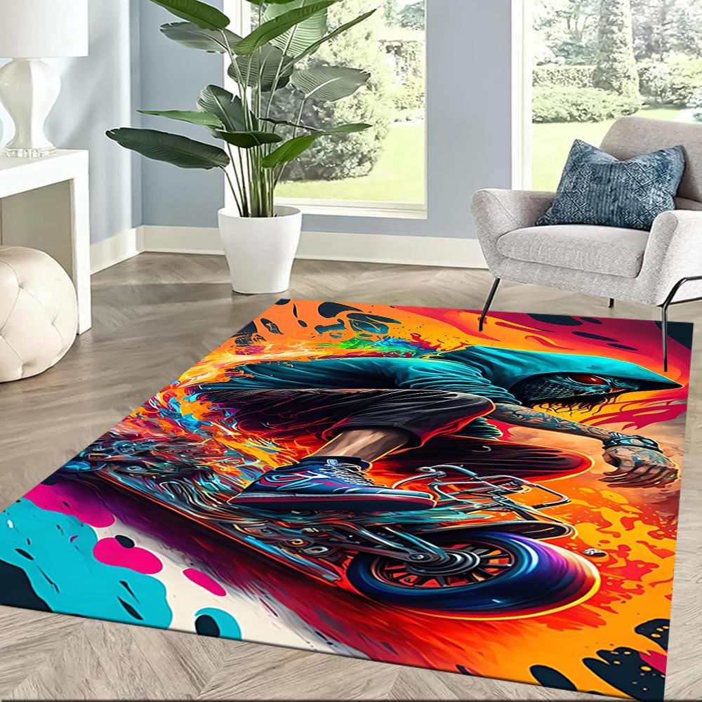 Riding Through Flames Floor Mats for Living Room, Bedroom and Room Decoration Are Suitable for Gifts.