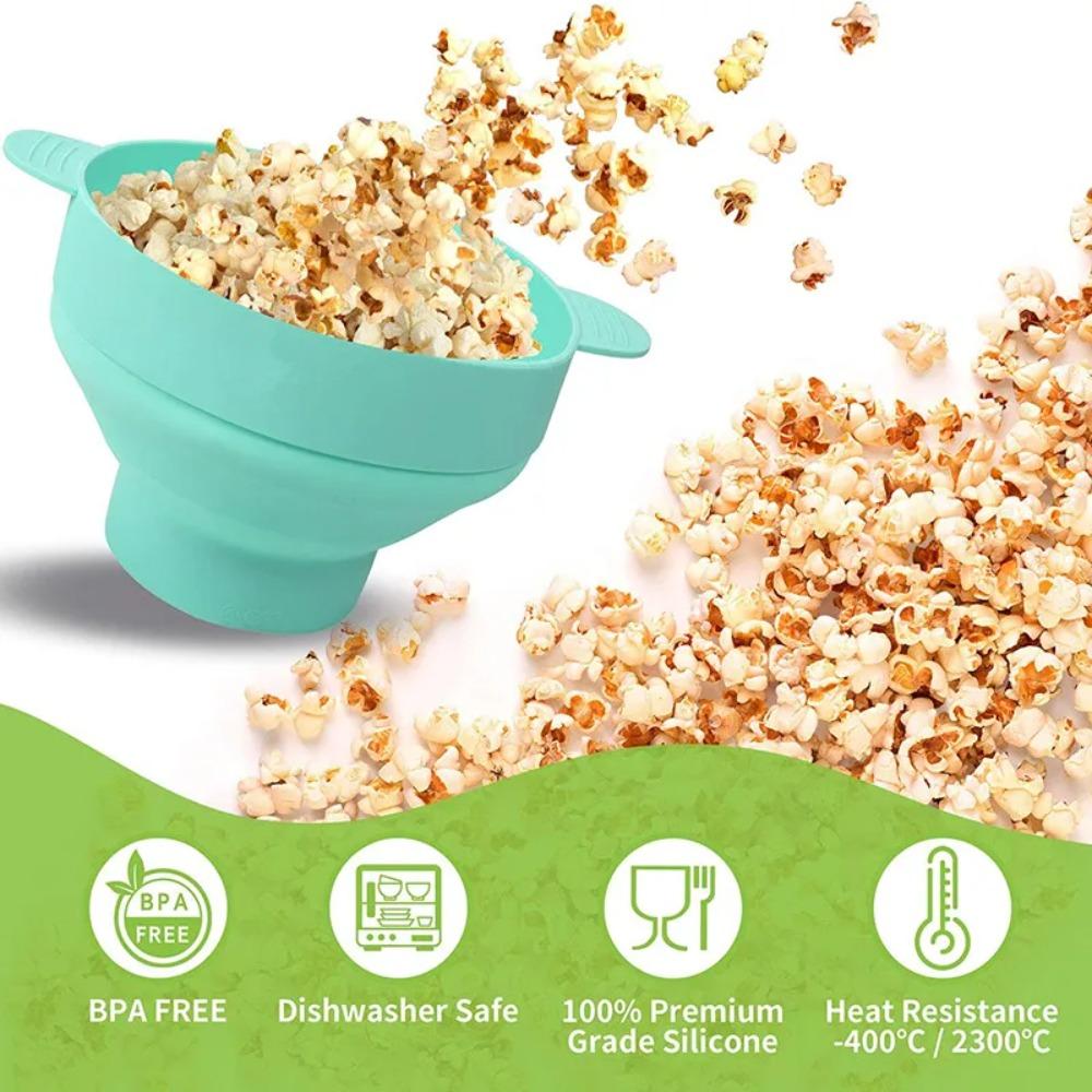 Silicone Popcorn Popper with Lid Reusable Collapsible Bowl Microwave and Dishwasher Safe for Home Party Office Baking Tools