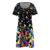 Ladies Sexy Fashion Positioning Print Square Neck Patchwork Short Sleeve Dress
