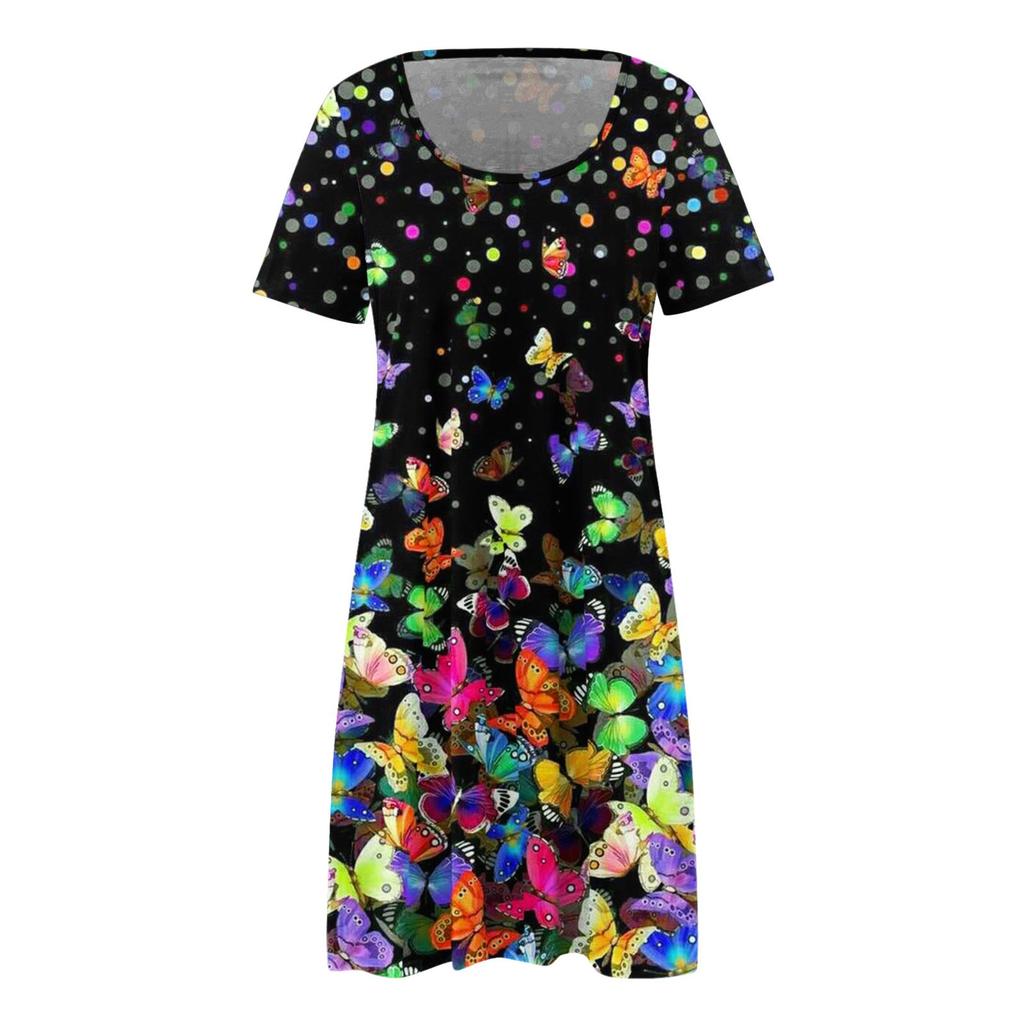 Ladies Sexy Fashion Positioning Print Square Neck Patchwork Short Sleeve Dress