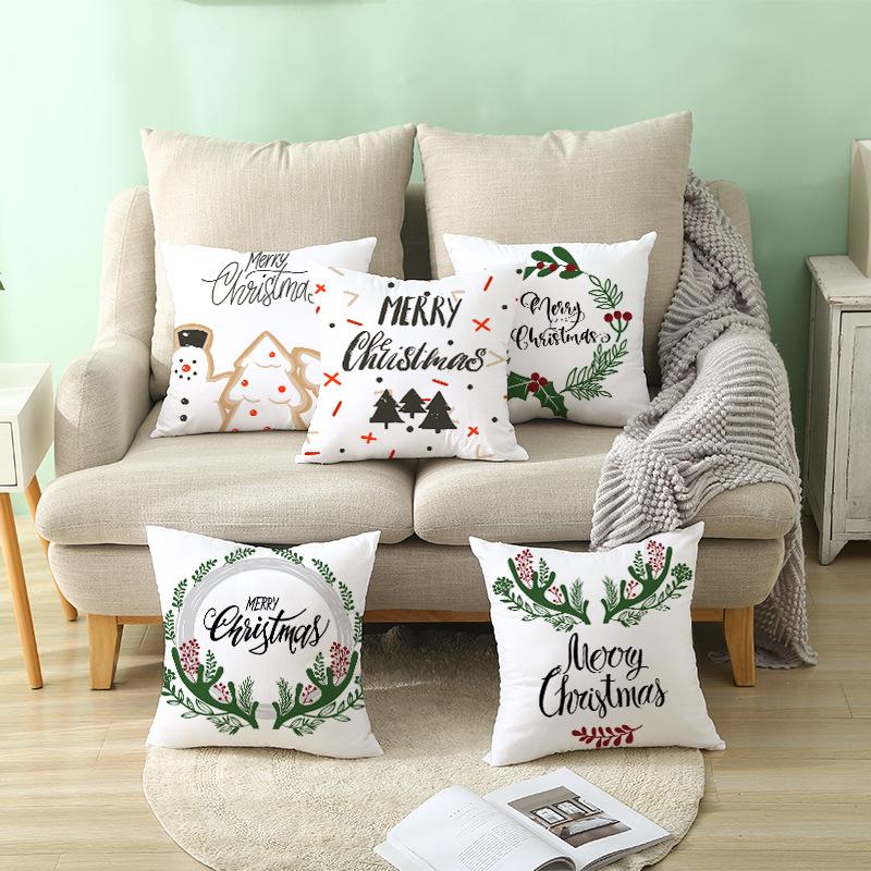 Christmas Pillow Cover Cartoon Letter Print Cushion Cover Office Sofa Pillow Cover Home