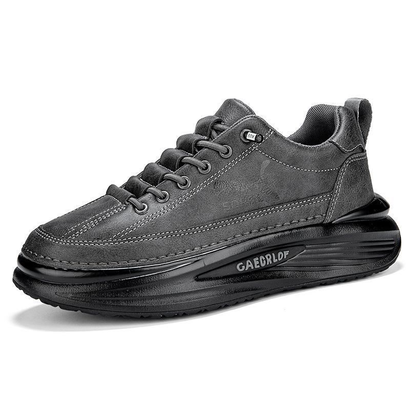 

Autumn and winter new leather shoes men s outdoor casual board shoes platform sports running shoes fashionable versatile small black shoes 44 серый