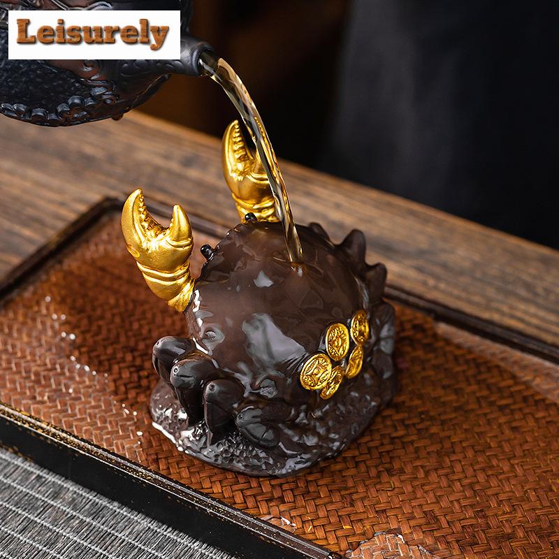 Creative Crab Purple Sand Tea Pet Handmade Gold Painted Tea Play Figurine Toy Tea Brush Holder Pen Rack Tea Plate Table Ornament