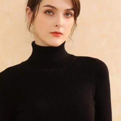 Suéteres de Malha para Mulheres Outono Inverno Cor Sólida Casuais Gola Alta Tricôs Pretos Engrossados Slim Fit Camisas de Malha para Base