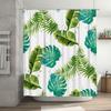 Vibrant Greenery Shower Curtain Waterproof Fabric For Bathroom Decor Tropical Leaves Print In Blue White Colors Size 180X240Cm