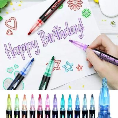 Doppellinien Umrisskunst Stift Marker Stift DIY Graffiti Umriss Marker Stift Textmarker Scrapbook Tagebuch Poster Karte, Malzubehör