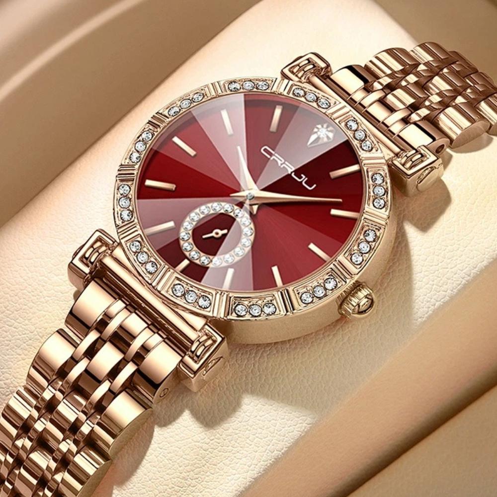 CRRJU Brand Luxury Fashion Original Ladies Watch Waterproof Ladies Watch Stainless Steel Diamond Watch Gift