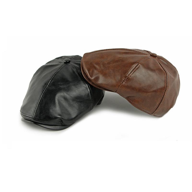 Autumn Winter Hat Men's Retro Leather Beret British Progressive Hat