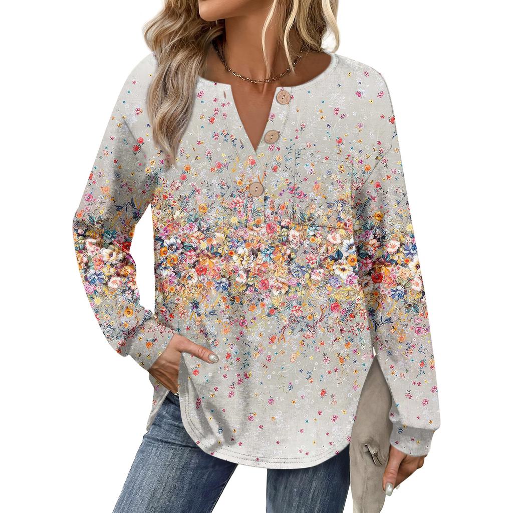 Women's Retro Printed Fashionable Long-sleeved Top