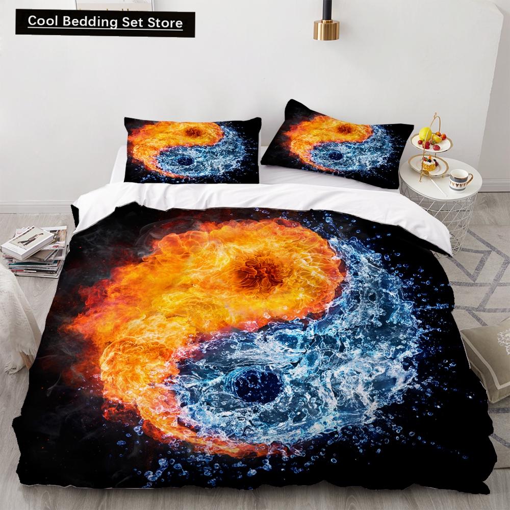Yin Yang King Queen Duvet Cover Mandala Bohemian Bedding Set Retro Lotus Tai Chi Bagua Comforter Cover Chinoiserie Quilt Cover