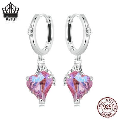 Avle Pink Skull & Heart Love Earrings, S925 Sterling Silver, Women's Jewelry