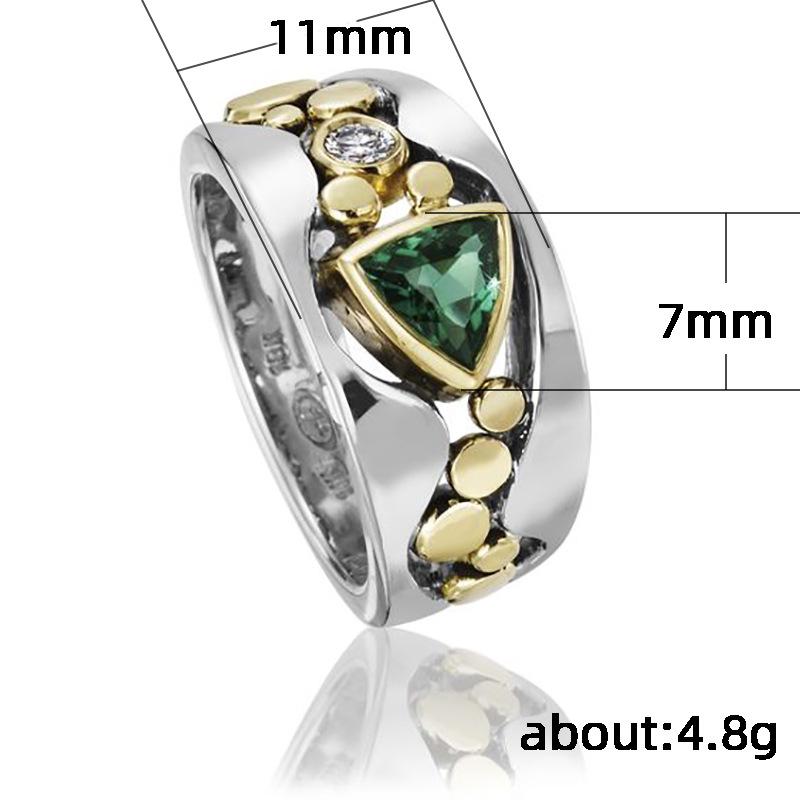 Ethnic Style Jewelry, Creative Hollow Pattern Inlaid Green Zircon Ring, Trendy Fashion Ring Ring