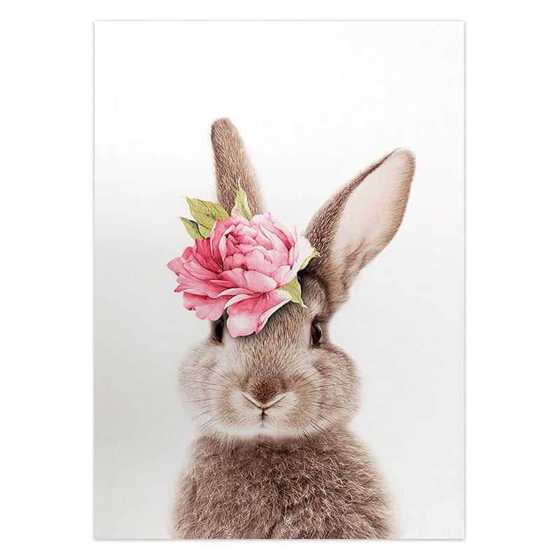 Flower Bunny Poster Rabbit Nursery Wall Art Canvas Painting  Animals Print Posters Nordic Wall Pictures for Baby Room Decor