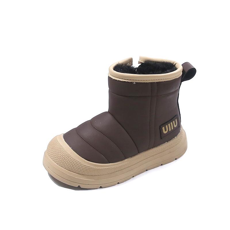 

Детский снежный хлопок 2025 зима взрыв моды однотонный кожаные короткие ботинки для девочки мягкая подошва нескользящие ботинки для мальчика 26-30 yards, 5 pairs in one hand темно-коричневого