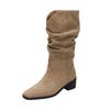 Fashion Stacked Knight Boots Retro Thick Heel Square Head 2024 Spring and Autumn New Women's Ruffled High Sleeve Boots