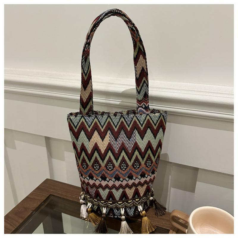 Niche Fringed Bag Canvas Bag Niche Versatile Single-shoulder Bucket Bag