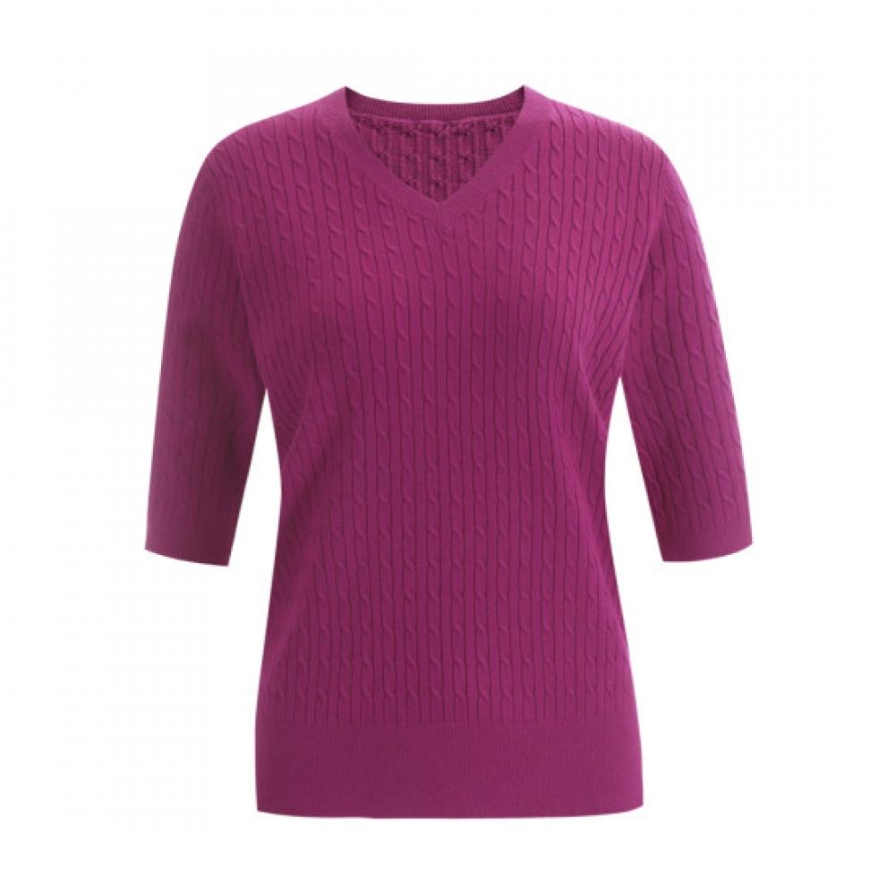 Shop Women V Neck Basic Inner Cable KniT Cashmere ShorT sleeVe T shirT Purple