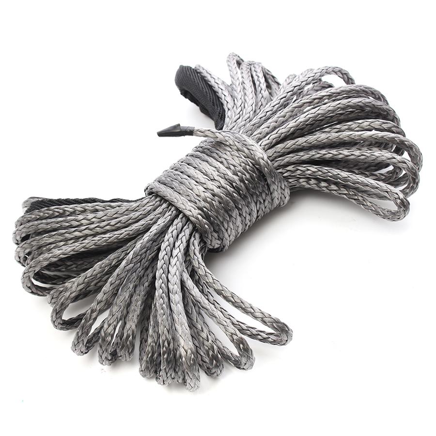 1/4'' X 50' 7700LBs Synthetic Winch Line Cable Rope W/ Sheath For Car ATV UTV Jeep Grey