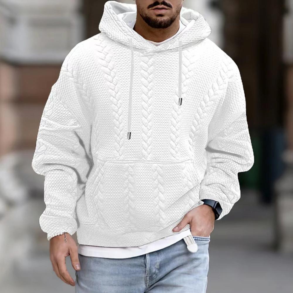 New Autumn Men's Plus Size Casual Jacket Jacquard Hooded Solid Color Lace Up Long Sleeved Sweatshirt for Men