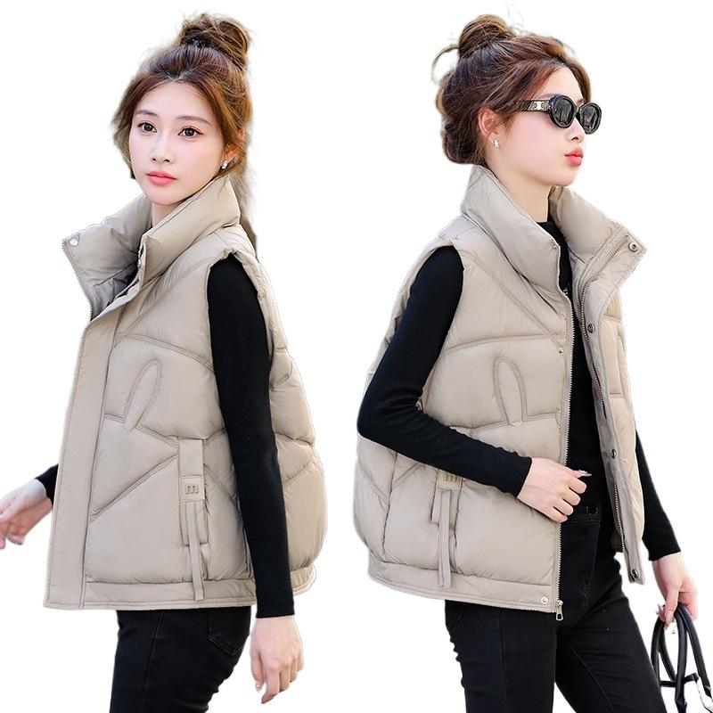 Daunenweste Jacke Damen Herbst und Winter neue Mode kurz Oberbekleidung verdickter Stehkragen ärmellose Baumwollweste