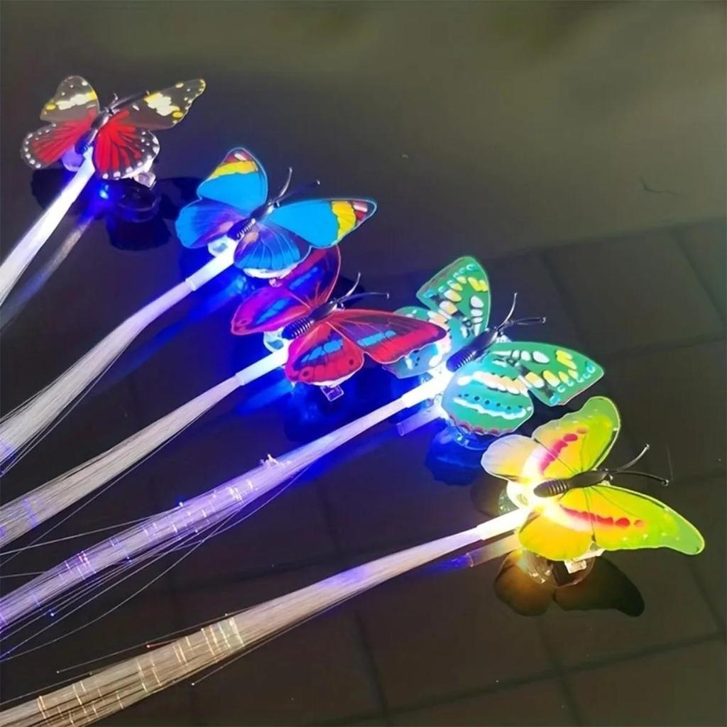 5X Random Color Glowing Hair Light Butterfly Women's Kit Cute Ornaments Clip Human Accessories Fiber Children's Flash Lights Led