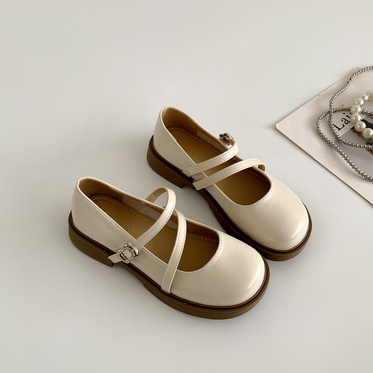 

Queen Fan Black Retro Thick Heel Mary Jane Small Leather Shoes Women s 2025 New Summer Skirt Light Mouth Single Shoes 40 бежевый