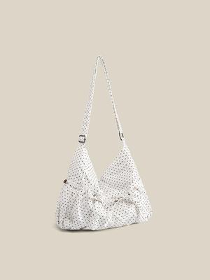 Bolso Bandolera de Lona con Lunares Coreanos y Lazo – Gran Capacidad, Bolso de Hombro Versátil para Mujer
