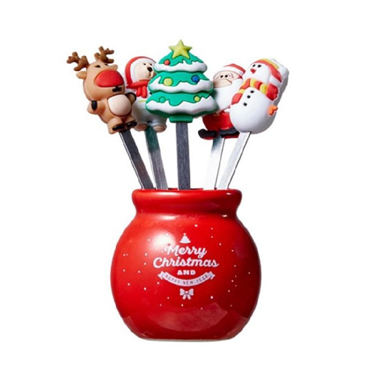 5 Pcs Christmas Fruit Dessert Fork Reusable Appetizer Forks Dessert Cake Fork