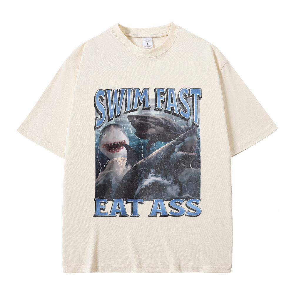 Funny Shark Print T-shirt Men Women Casual Oversized T Shirts Male Fashion Vintage Short Sleeve Unisex Soft Cotton Tshirt Tops