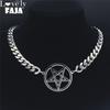 Punk Pentacle Invertido Pentagrama Colar para Homens Clavícula Corrente Cubana Aço Inoxidável Gargantilha Colares Satanás Satanás Jóias