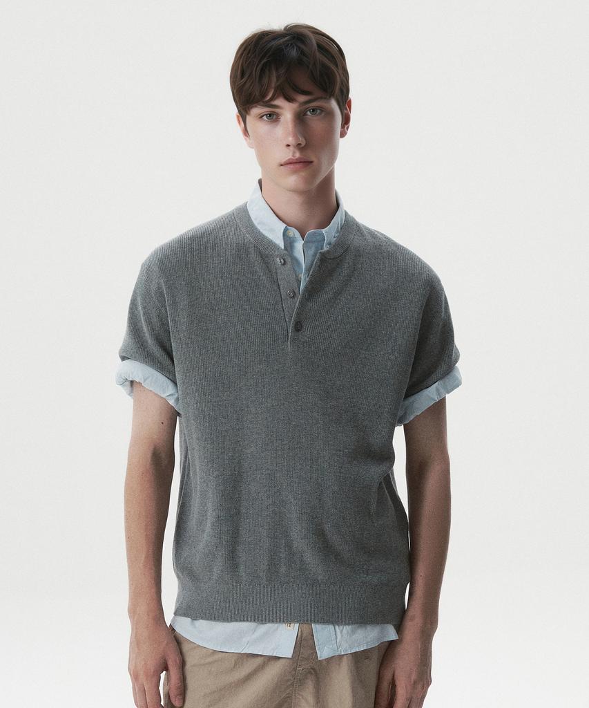 WHO.A.U Henley Neck Short Sleeve Sweater / Whkag2592U