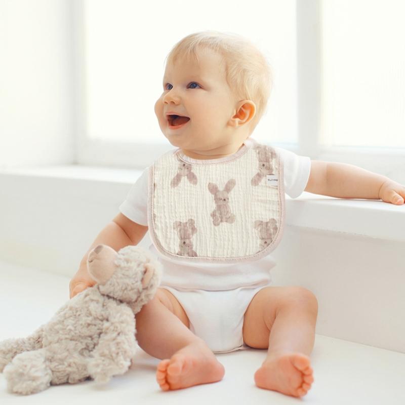 Soft & Absorbent Cotton Baby Drool Bibs 4 Layers Newborn Bibs Rabbit Lemon Pattern Baby Burp Cloth Suitable for Newborns