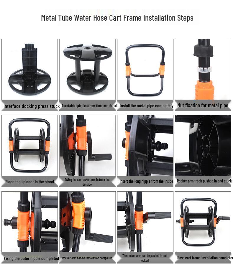 30m Water Hose Reel Cart & Garden Water Gun with 4-Point Storage Rack