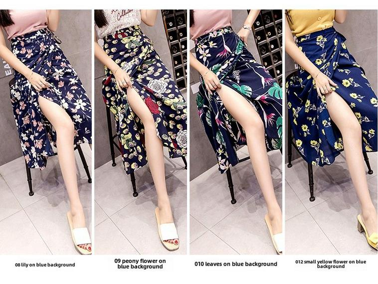 Bedrucktes Chiffon-Midikleid im Bohemian-Stil mit Wickelrock mit Bindegürtel (8016)