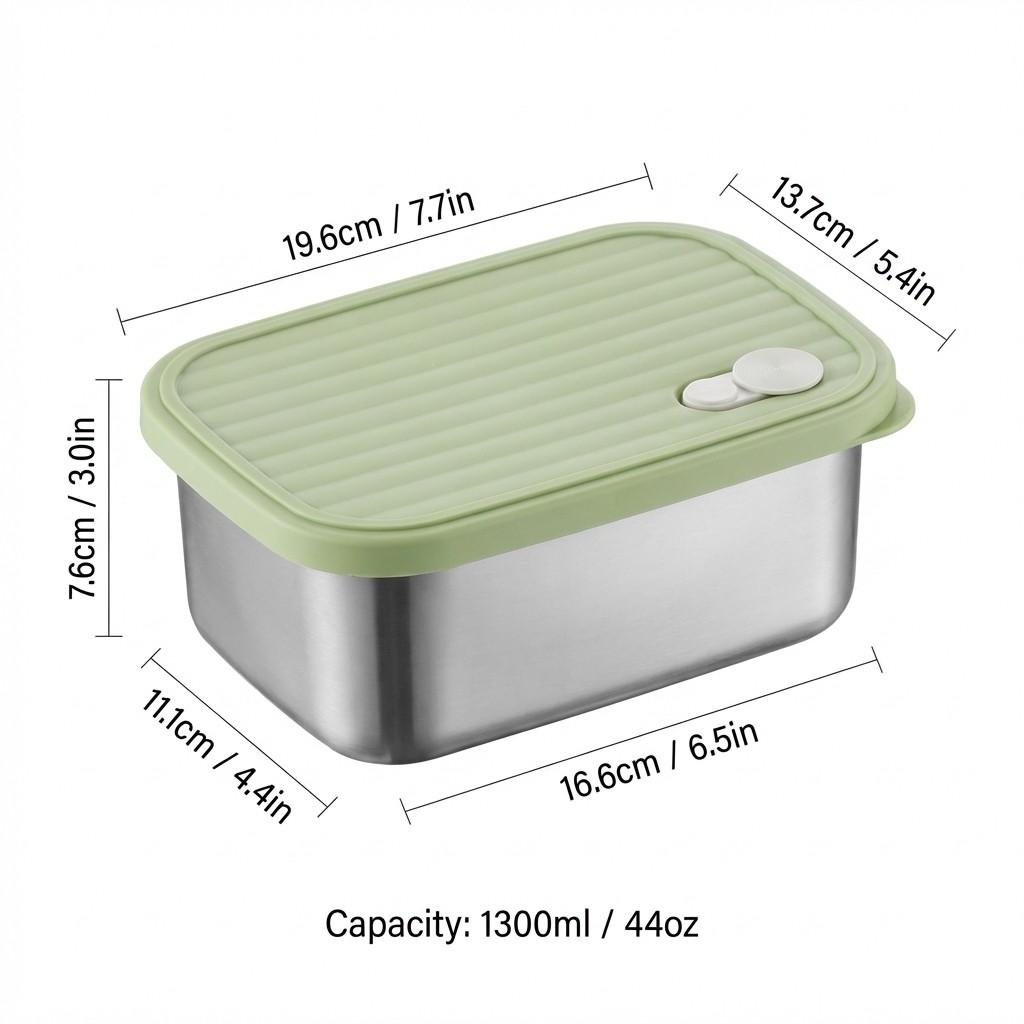 Large Capacity Food Storage Container 304 Stainless Steel Lunch Box Refrigerator Sealed Fruit Vegetable Fresh-keeping Box