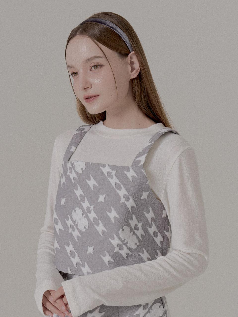 Priang Jacquard Fur Bustier - Grey Gray