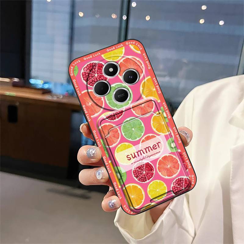 Fashion Design Back Cover Phone Case For Redmi A4 5G Cartoon Card Bag Cover Waterproof Dirt-resistant Silicone TPU Cute