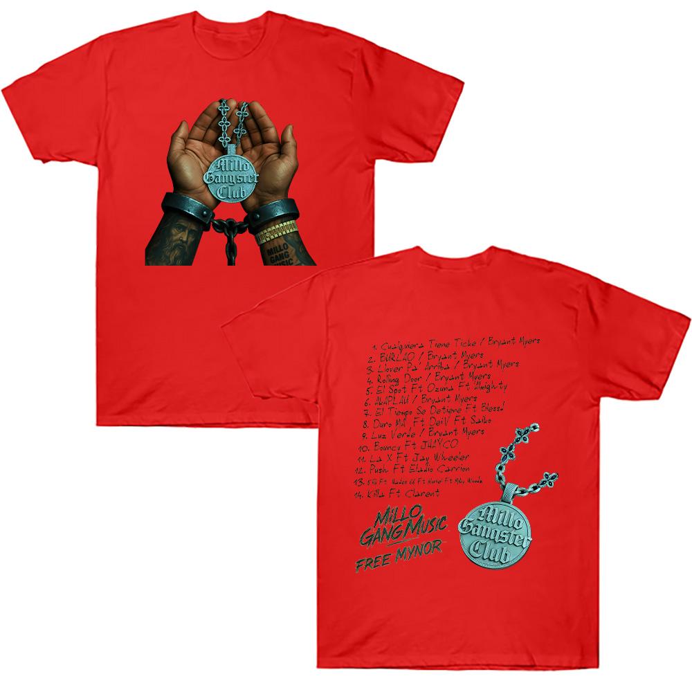 

Bryant Myers Millo Gangster Club 2025 Tee Rapper Bryant Myers Graphic T Shirt Men Women Retro High Quality Breathable Cotton Top XXL красный