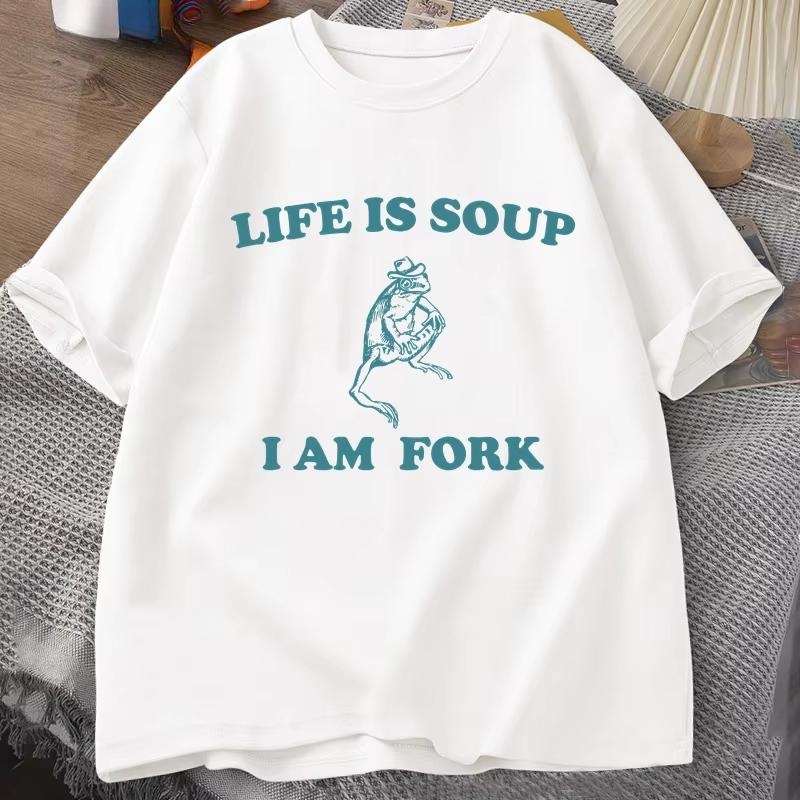 Life Is Soup I Am Fork Frog Graphic T Shirt Cotton Unisex Funny Retro T-Shirt Summer Animal Printed Tshirt Frog Meme Tees
