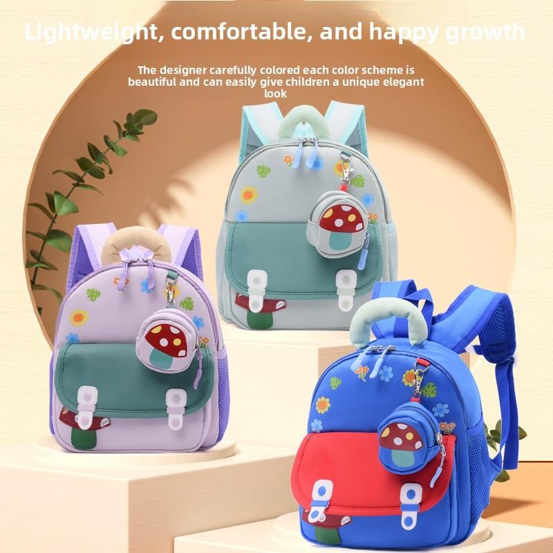 Kids Mushroom Preschool Backpack Cartoon Print Wear Resistant Polyester Fabric